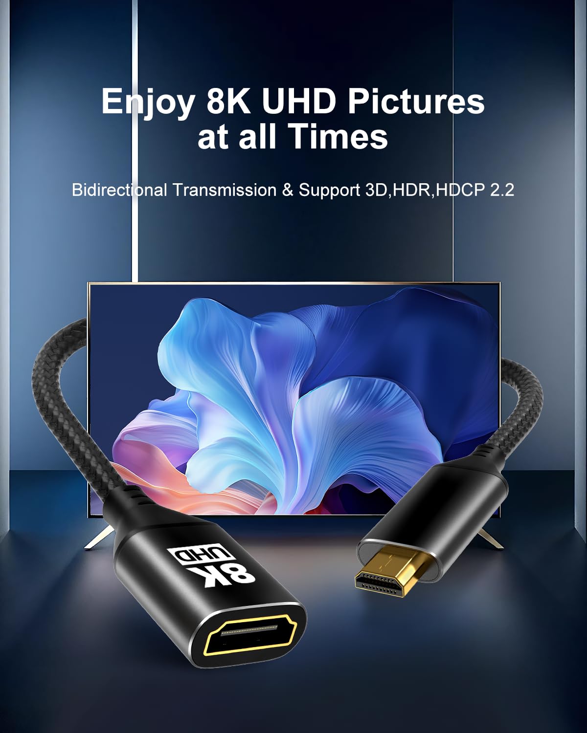 KOMGILK 8K 8K@60Hz, 4K@120Hz 3D 48Gbps Micro HDMI to HDMI Adapter, Micro HDMI Male to HDMI Female Cable with HDR High
