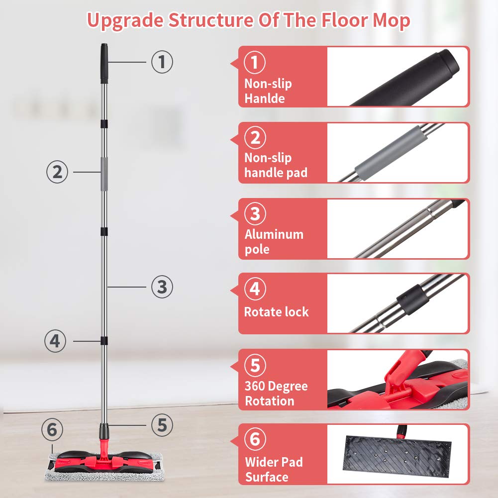 Microfiber Mops for Hardwood Floor Cleaning: MEXERRIS Flat Floor Mop with 4 Washable Pads 59" Adjustable Handle - Dust Dry Mops for Kitchen Bathroom Tile Laminate Wood Vinyl - Home Commercial Mop