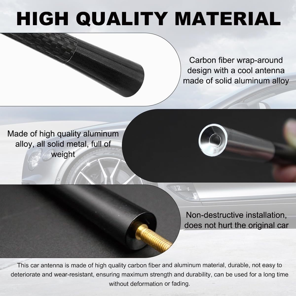 KVAEY 1.37" 4 2 3.14 Inch) Car Short Antenna, Stubby Aluminum Aerial Antenna with Screws & Rubber Gaskets, Shorty