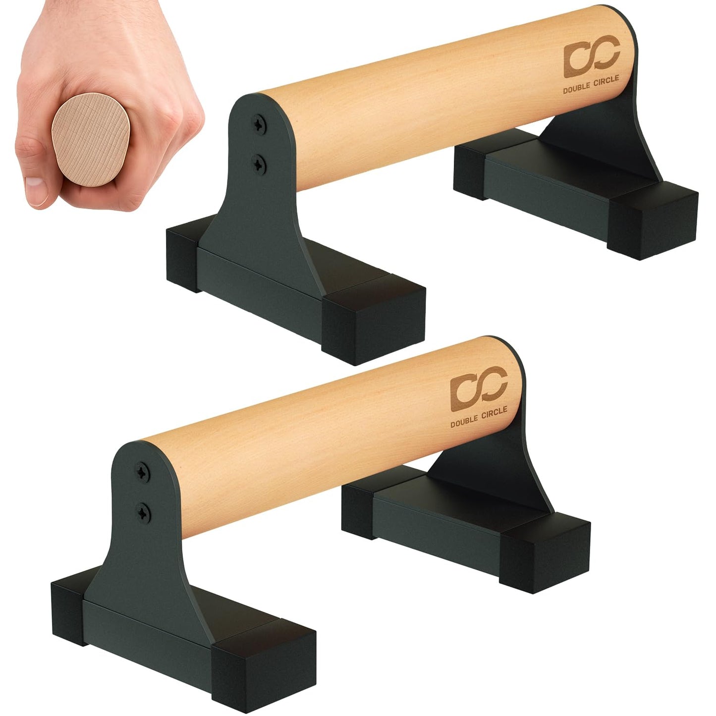 Double Circle Parallettes Push Up Bar with Ergonomic Wooden Handles - Calisthenics Equipment - Non-slip Parallel Bars for Strength Training and Calisthenics - Pushup Handles Parallettes Bars (9 IN)