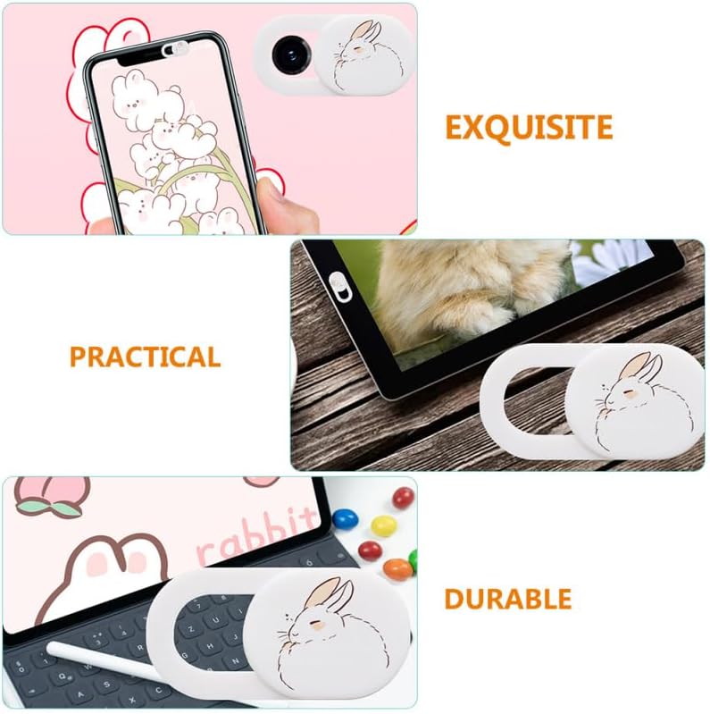 DIYEAH 3Pcs Cartoon Sleepy Bunny Cover Slide Privacy Protection for Tablets and Phones Ultra-Thin Webcam Cute Design