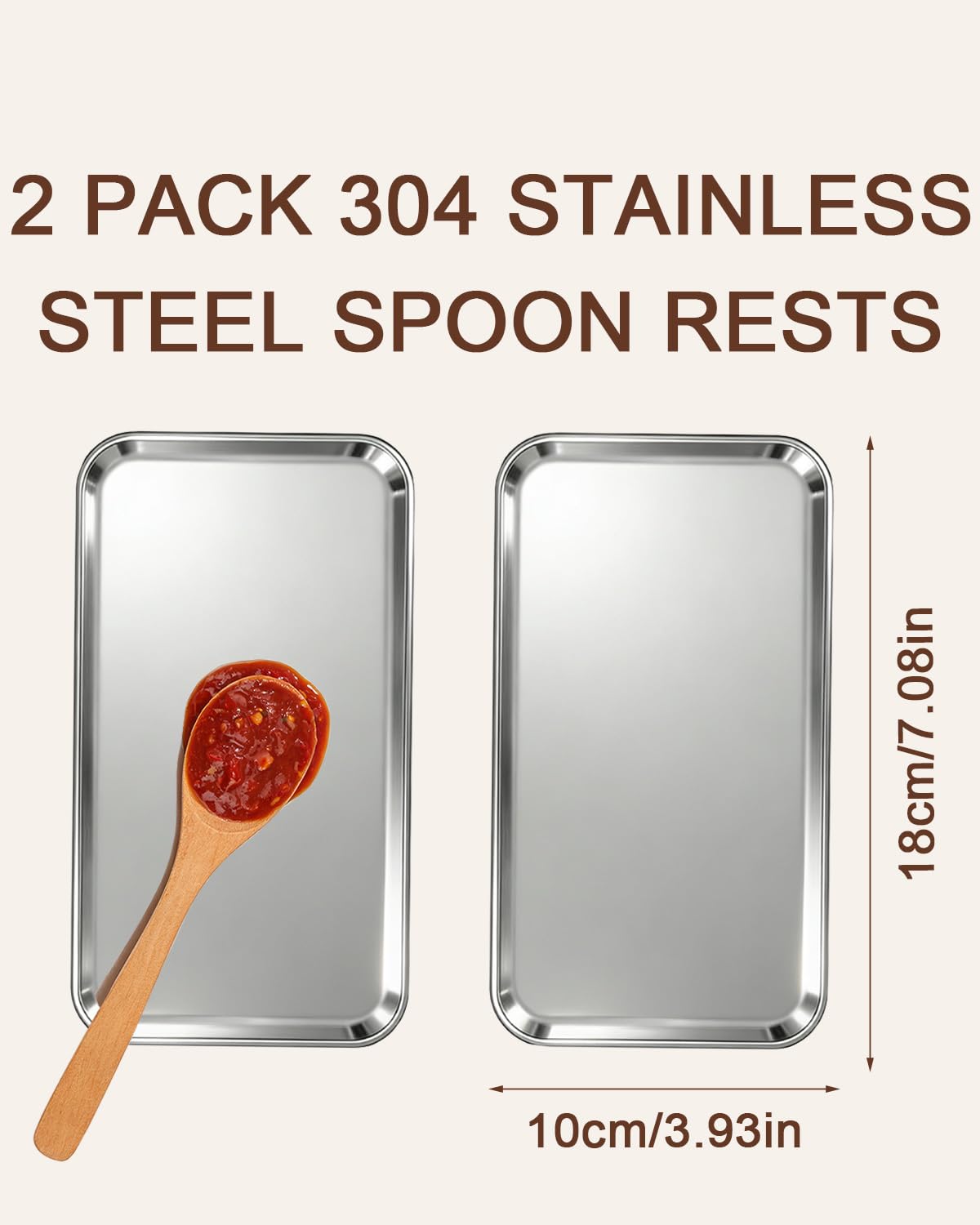 2 Pack Spoon Rest for Stove Top Kitchen Counter Stainless Steel Spoon Rest Coffee Spoon Holder Ladle Cooking Spatula Rest Heat-Resistant Drip Tray Dishwasher Safe Home Cooks Gifts 7.08in. x3.93in.