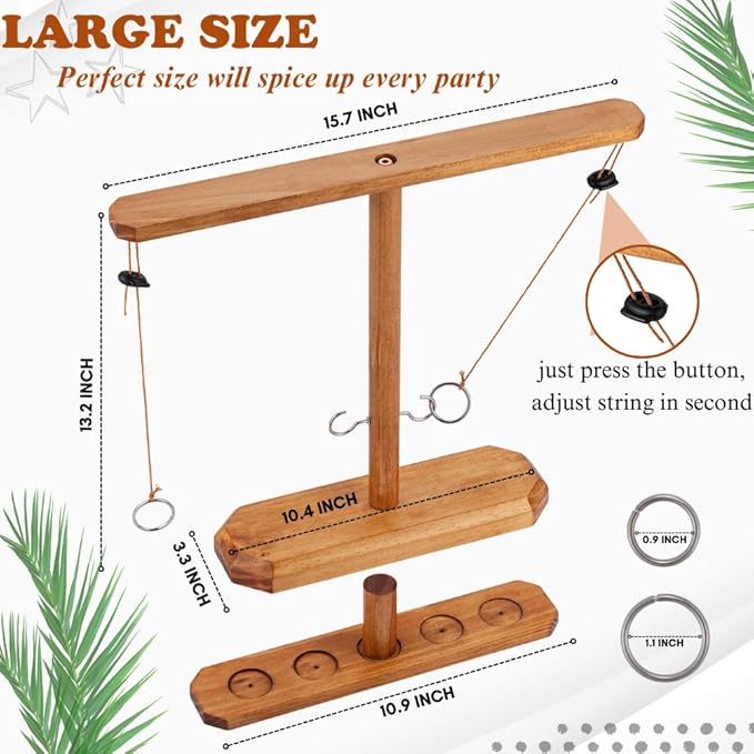 Wooden Hook and Ring Toss Game - Large 15.7" x 13" - Indoor/Outdoor Fun for Adults, Bars, Home & Parties