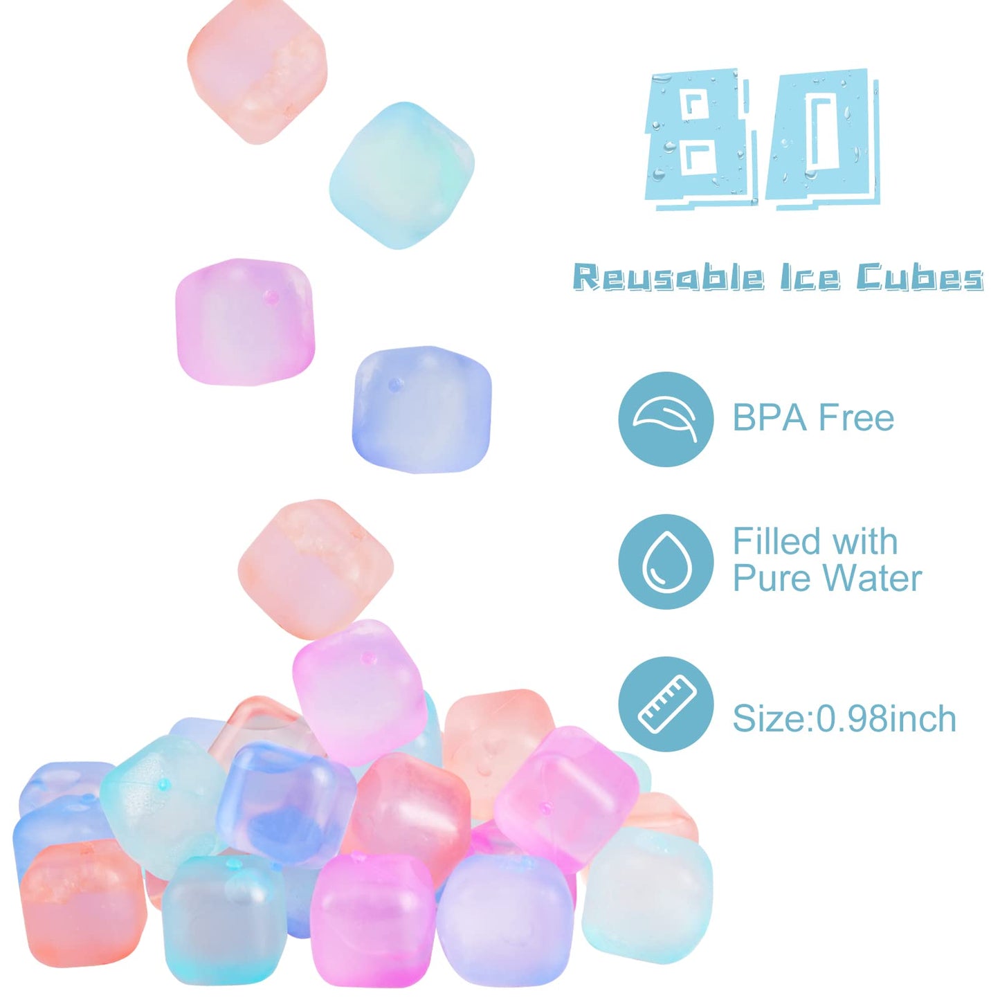 80 Pack Color-changing Reusable Ice Cube for Drinks, Colorful Square Plastic ice Cubes Without Diluting BPA Free, Refreezable Ice Cubes for Coffee, Wine, Whiskey, Cocktails