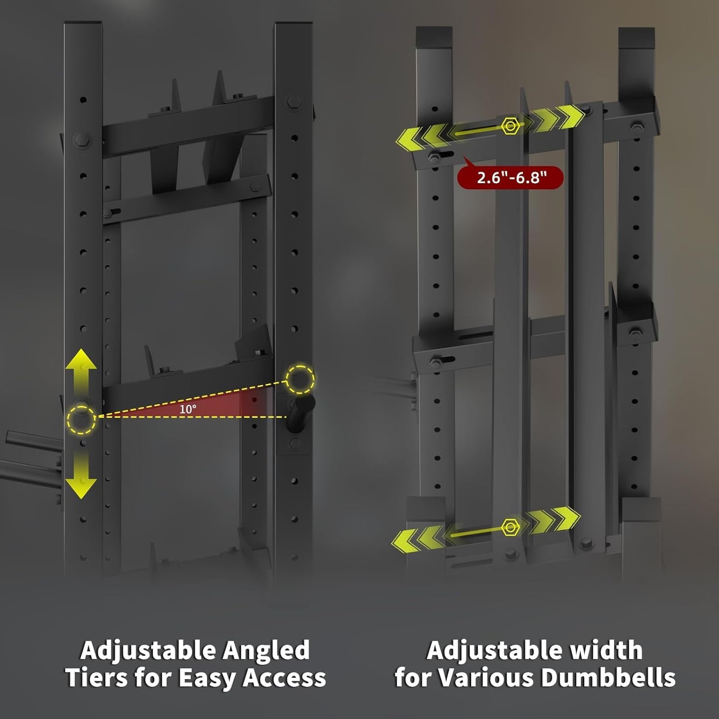 3-Tier Professional Dumbbell Rack, Commercial Grade Dumbbell Storage Rack,1800LB Capacity with Barbell Holder, Adjustable Heavy-Duty Weight Rack for Home Gym, Weight Stand for Dumbbells, Kettlebells & Weight Plates (Rack Only)