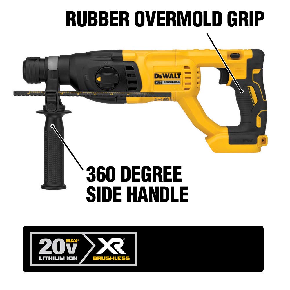 DEWALT 20V MAX XR Rotary Hammer Drill, D-Handle, 1-Inch, Tool Only with w/Safety Goggle (DCH133B & DPG82-11C)