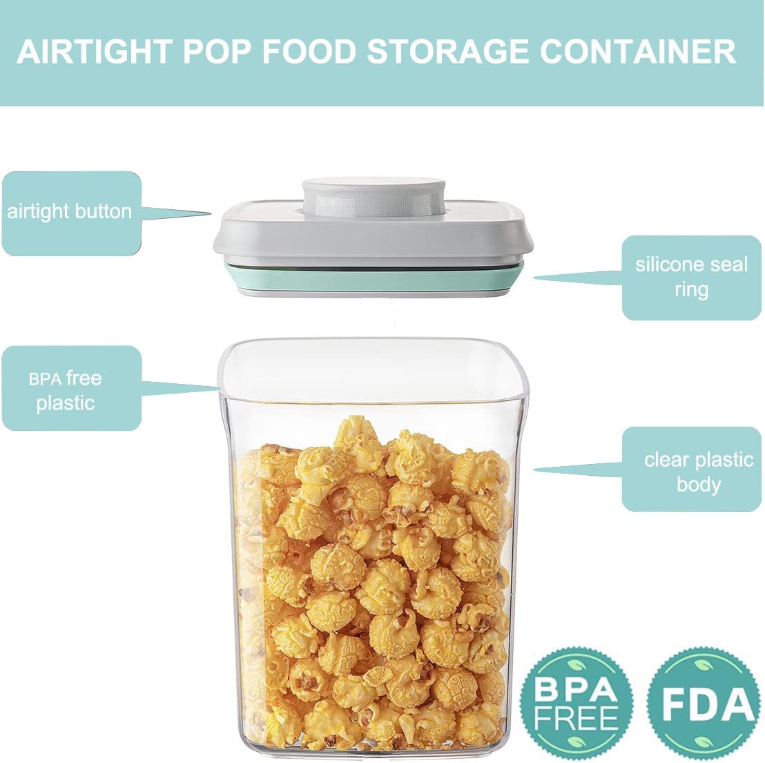 Cozey Daily Airtight Food Storage Container Pop Containers With Lids, Bpa Free for Spaghetti Cereal Flour Rice Kitchen Organizer (rectangle 1250ml / 1.25qt)