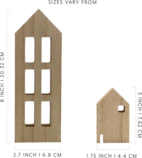 AuldHome Design Wood House Silhouettes - Set of 7 Holiday Decor Cutouts for Christmas