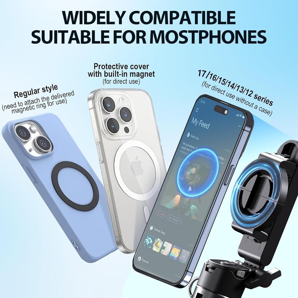 Auduto 16/15/14/13/12 Magnetic Phone Tripod Stand, Portable Mini Selfie Stick for iPhone & MagSafe, Aluminum