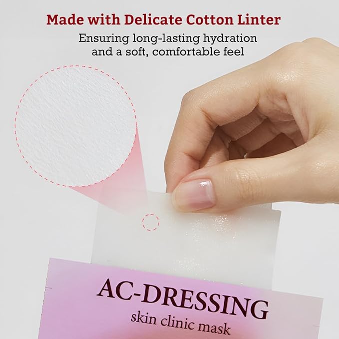 LEADERS AC-Dressing Skin Clinic Mask ??Soothing and Calming Sheet Mask for Sensitive, Acne-Prone Skin ??Helps Reduce Redness & Irritation, Hydrates, and Balances Skin, Sebum Care Mask ??10 Sheets