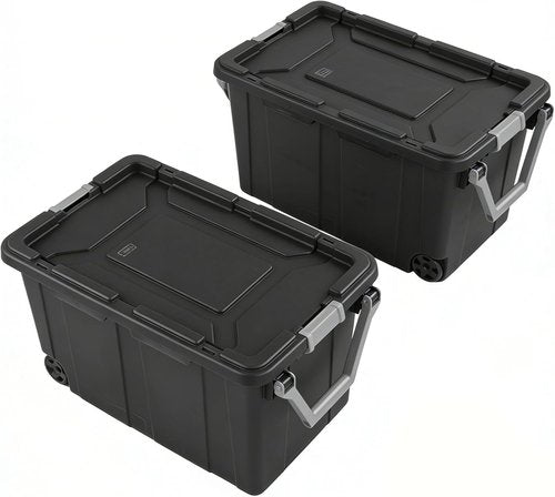 40 Gallon Storage Bins by [Brand Name] - Durable Storage Box with Lids & Wheels | Black, 2 Count