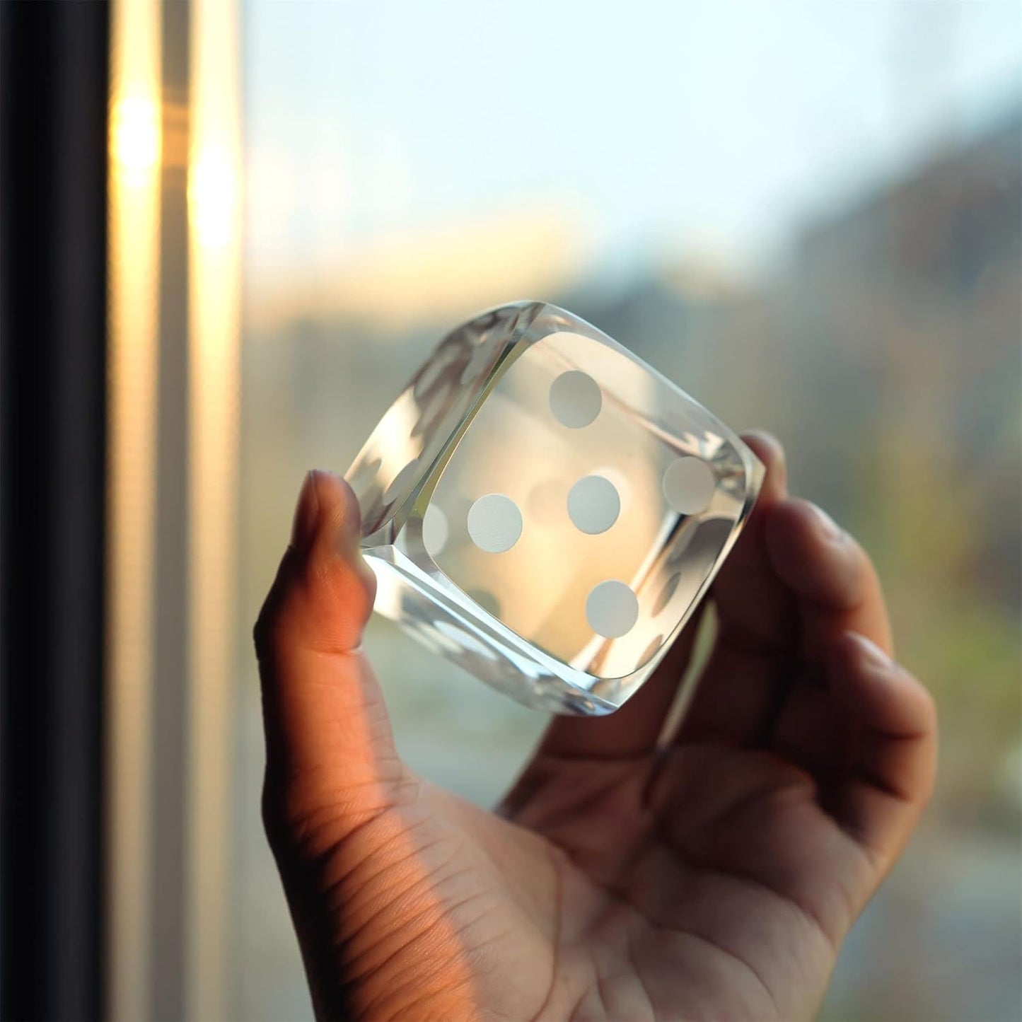 QFkris Glass Polyhedral Dice Block - Decorative 3D Laser Etched Crystal Art Cube | Clear Collectible Figurine