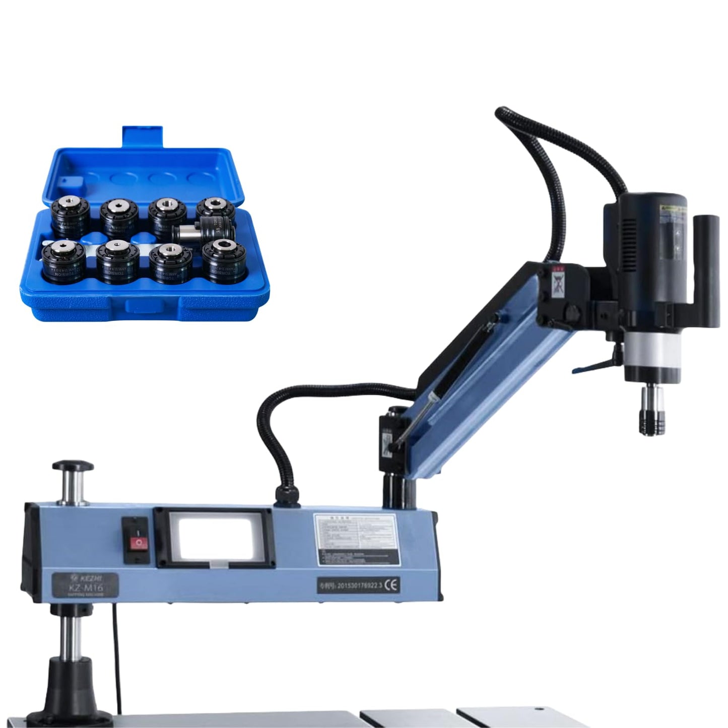 US Stock M3-M16 Electric Tapping Machine Tapper Tapping Arm Universal 360 Degree 9PCS ANSI Collets Included