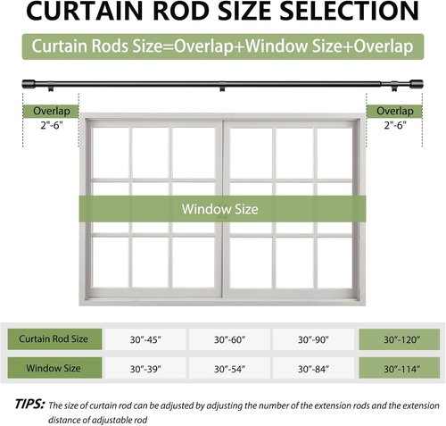 Adjustable Black Curtain Rods by [Brand Name] - 5/8” Diameter, 30-120 Inch for Windows | 2 Pack with Brackets