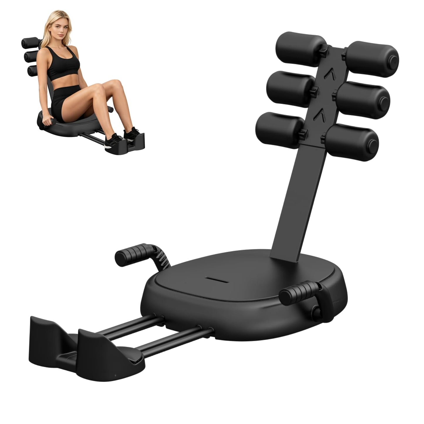 Ab Machine with Auto Rebound, Ab Workout Equipment with 3 Adjustable Resistance, Flodable Sit Up Exercise Foam Roller & Handle, Ab Crunch Machine with 330 Lbs Weight Capacity, for Home, Office, Core Strength, Stomach Workout (Black)