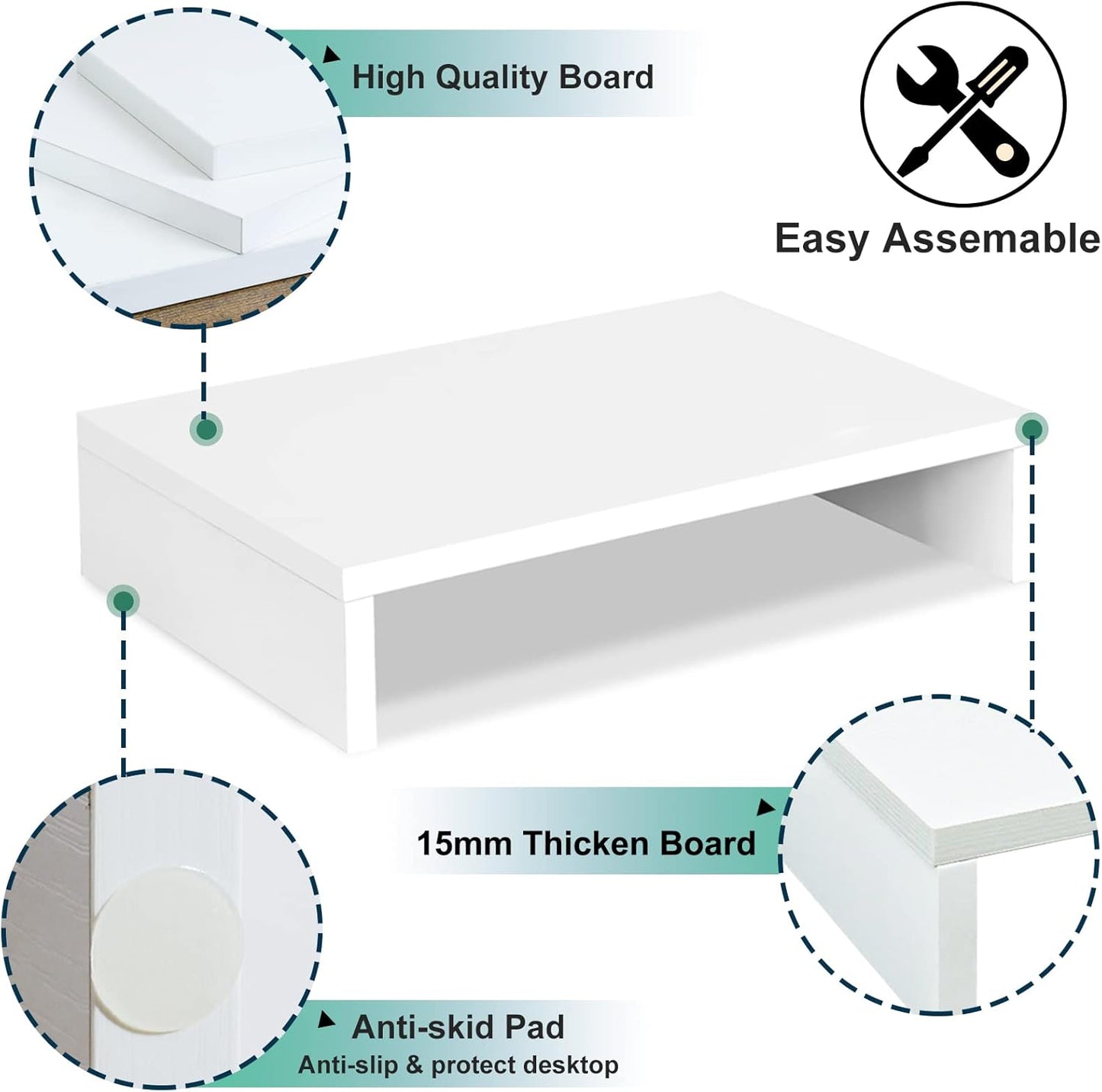 14.2 inch (White-14.2 inch) TEAMIX White Monitor Stand Riser, Wood Monitor Riser with Storage for Desk Small Monitor