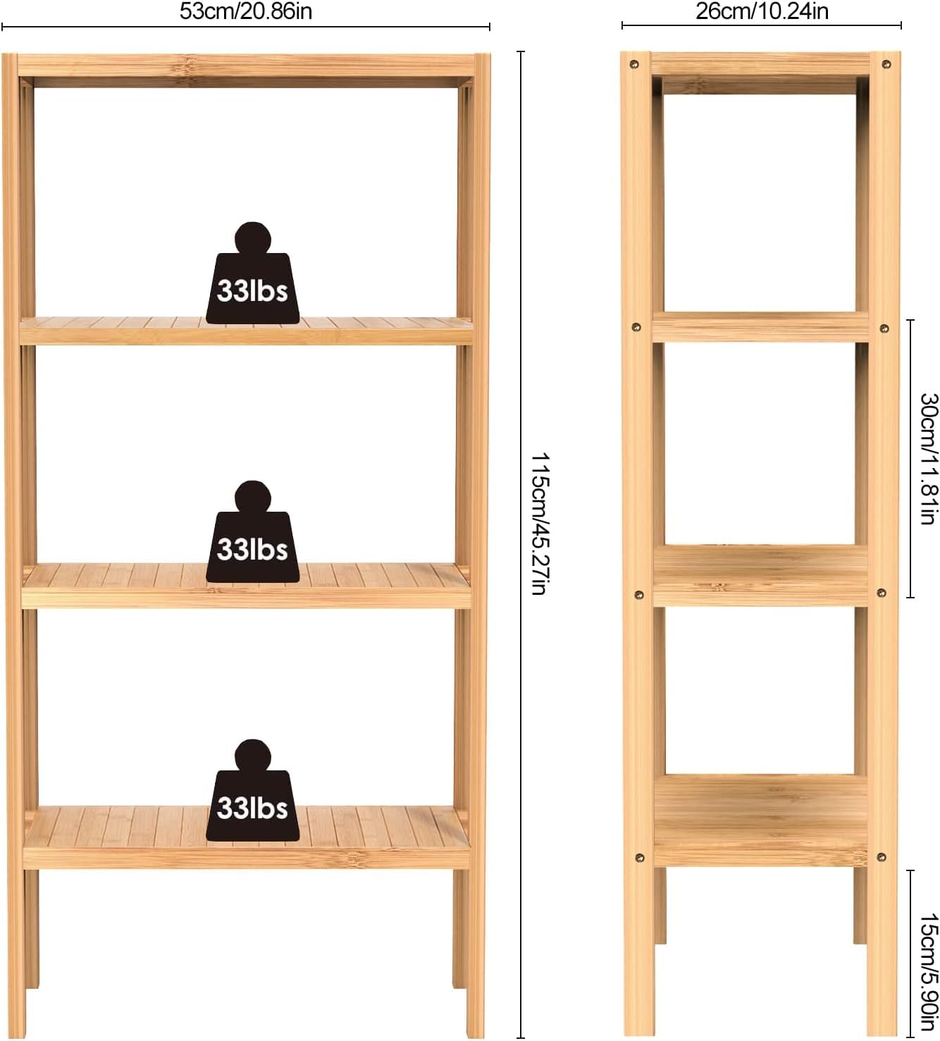 FoverOne 4 Tier Shelving Unit, Bamboo Book Shelf Bookcase Storage Shelf for Bathroom Kitchen Living Room