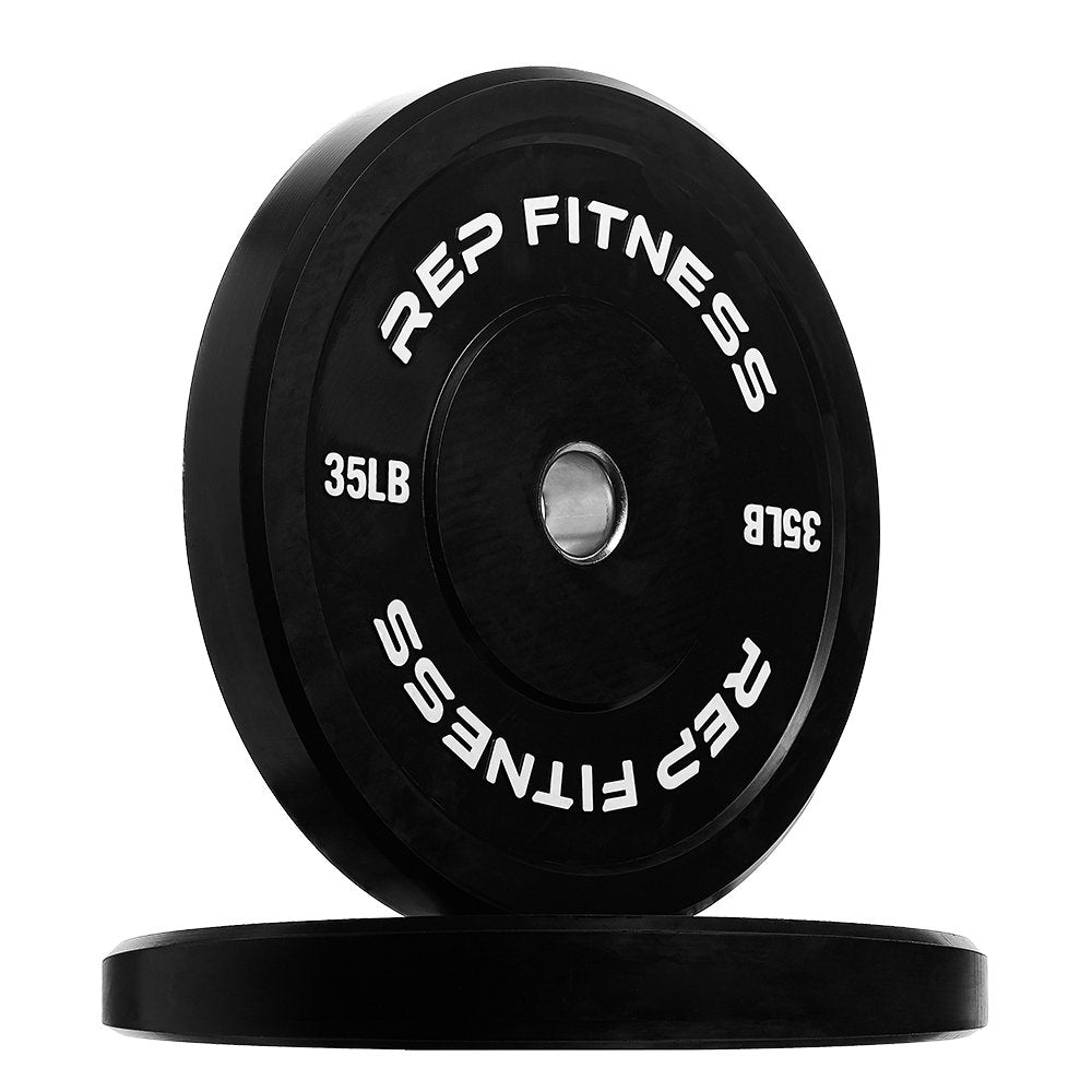 REP Fitness Rubber Bumper Plates, 35 LB Set, Olympic Standard Weights, Shock Absorbing Low Bounce Design, For Home Gyms, Fitness Centers, Strength Workouts, Barbell Use