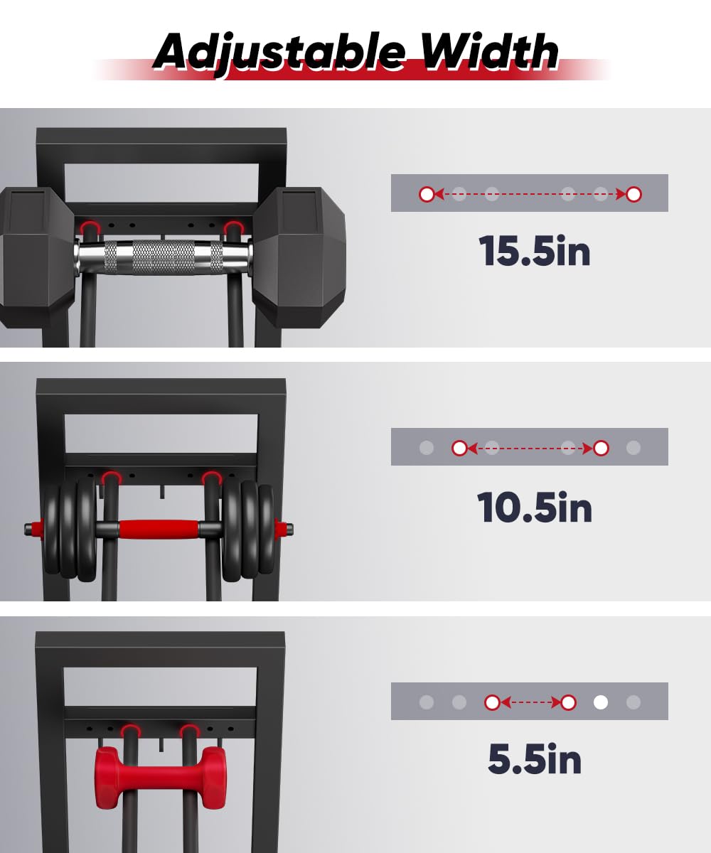 Ansionsol Adjustable Dumbbell Rack, Weight Storage Stand Holder for Dumbbells & Kettlebells, Heavy-Duty Metal Home Gym Workout Organizer with Hook for Gym Equipment Accessories (Rack Only)