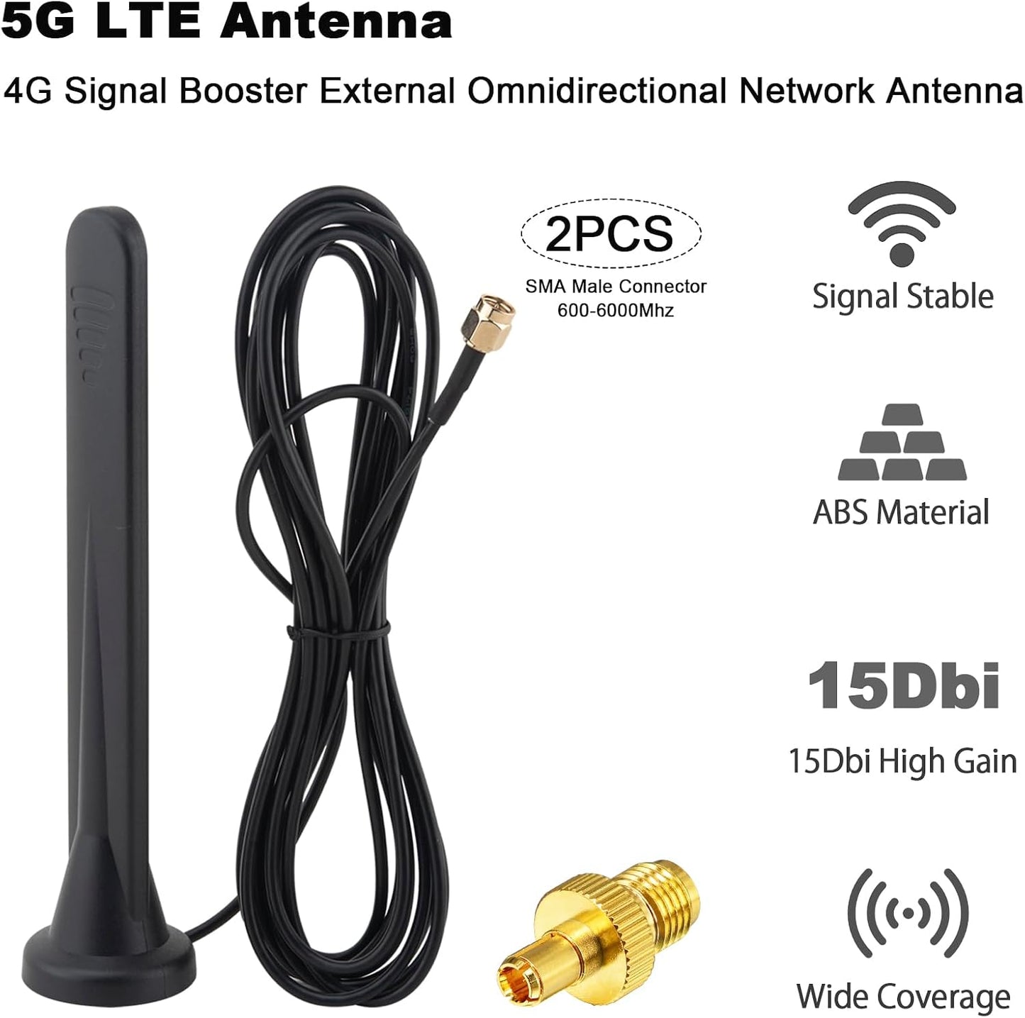 Kaunosta 5G 4G TS9 15Dbi 3M 3G/4G/5G/GSM/GPRS LTE Antenna Omnidirectional Signal Amplifier SMA Connector High Gain