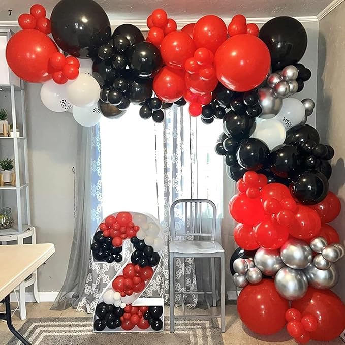 153Pcs Red & Black Balloon Garland Arch Kit - Stars & Confetti Latex Balloons for Birthday, Graduation & Party Decor