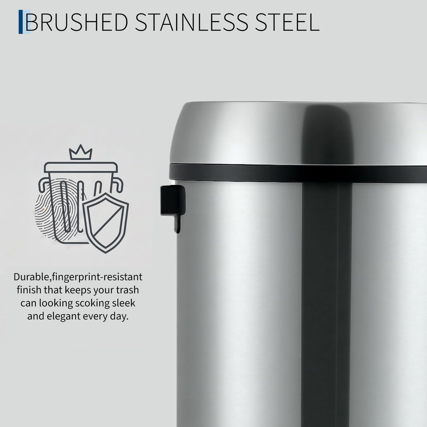Towallmark 65L/17Gal Heavy Duty Open Top Commercial/Kitchen Trash Can, Fingerprint-Resistant Waste Bin for Office Bedroom Restaurant, Brushed Stainless Steel