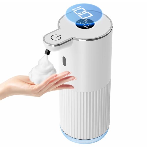 Automatic Soap Dispenser with LED (Battery% & Foam Level), 7000 Uses, 6 Foam Settings, Wall Mount/Countertop, USB-C Rechargeable, for Bathroom Kitchen, White