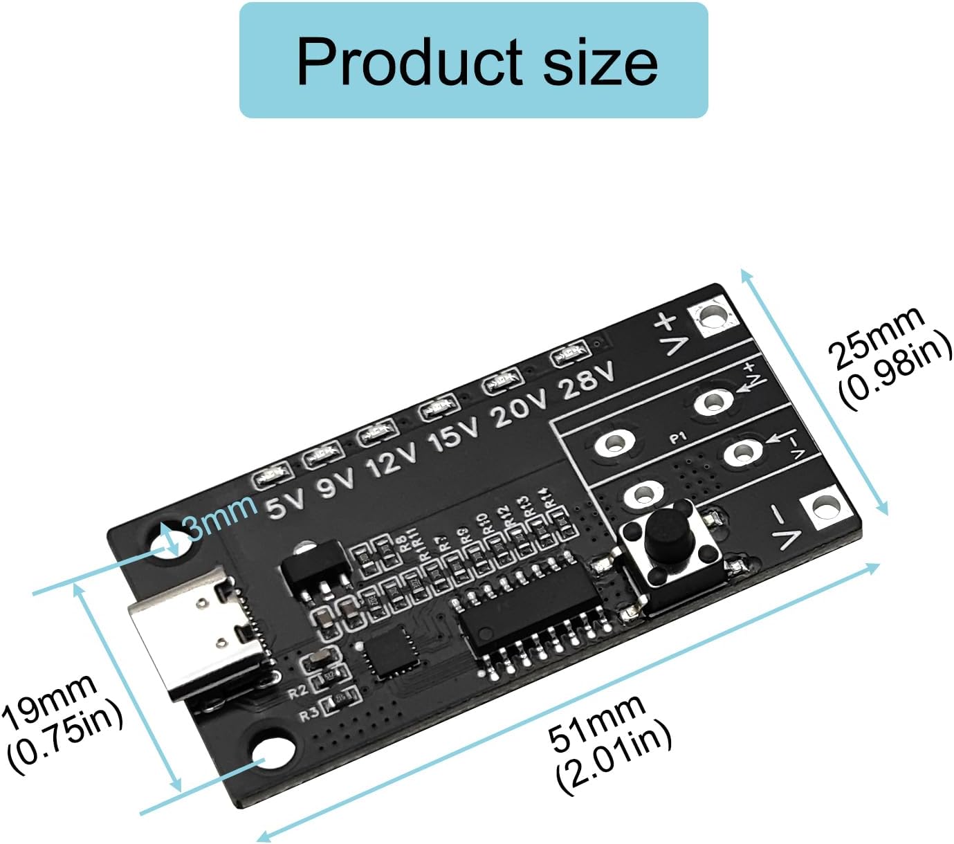 Euogeudel 2PCS PD3.0/3.1 5V 9V 12V 15V 20V 28V 5A USB-C QC Trigger Module Female Input Adjustable Voltage Power PD Sink