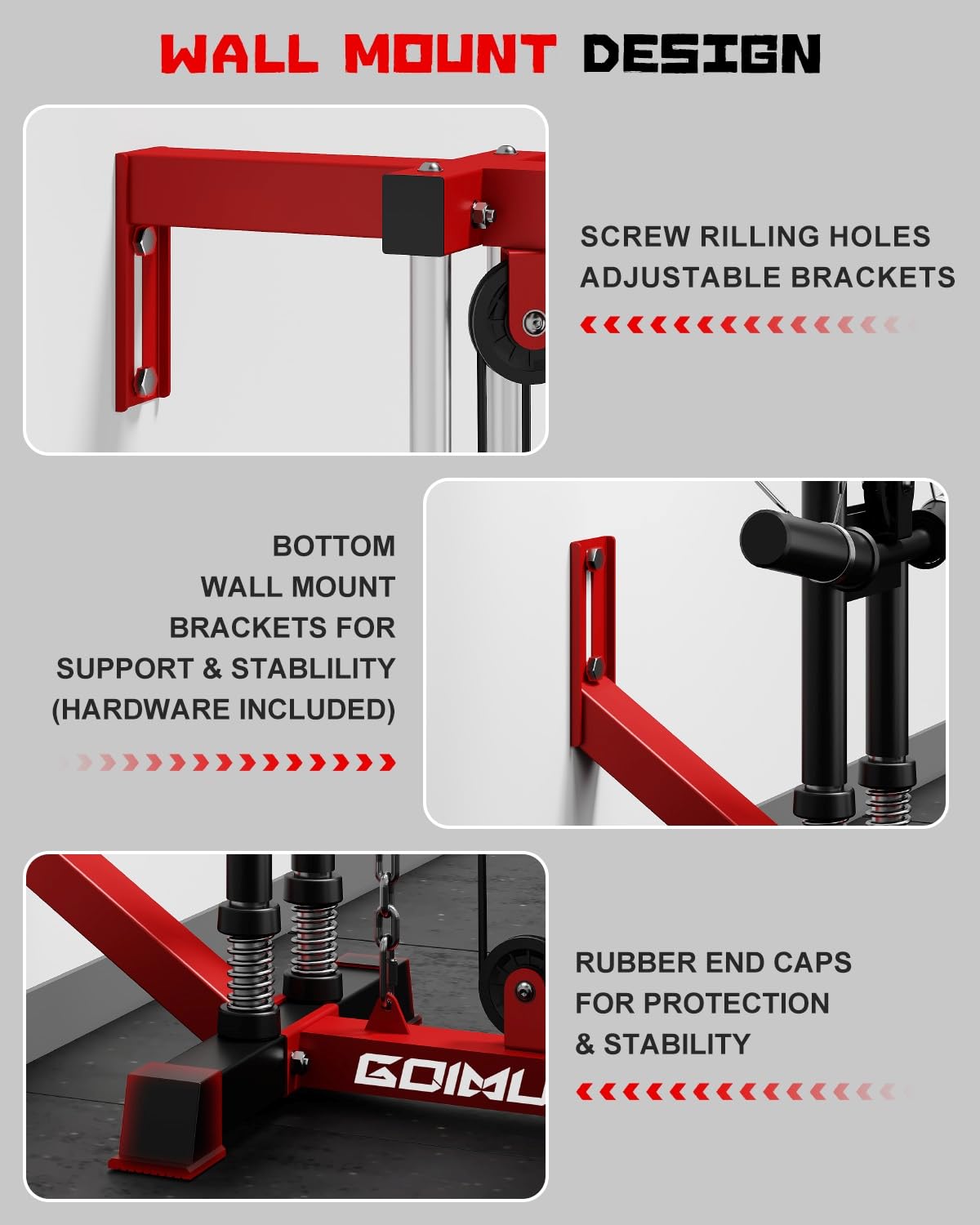 Goimu Wall Mount Cable Station, WM1 Cable Crossover Machine with 17 Positions, High and Low Cable Crossover Machine with Removable Footplate for Garage Home Gym (WM1 Cable Station RD)