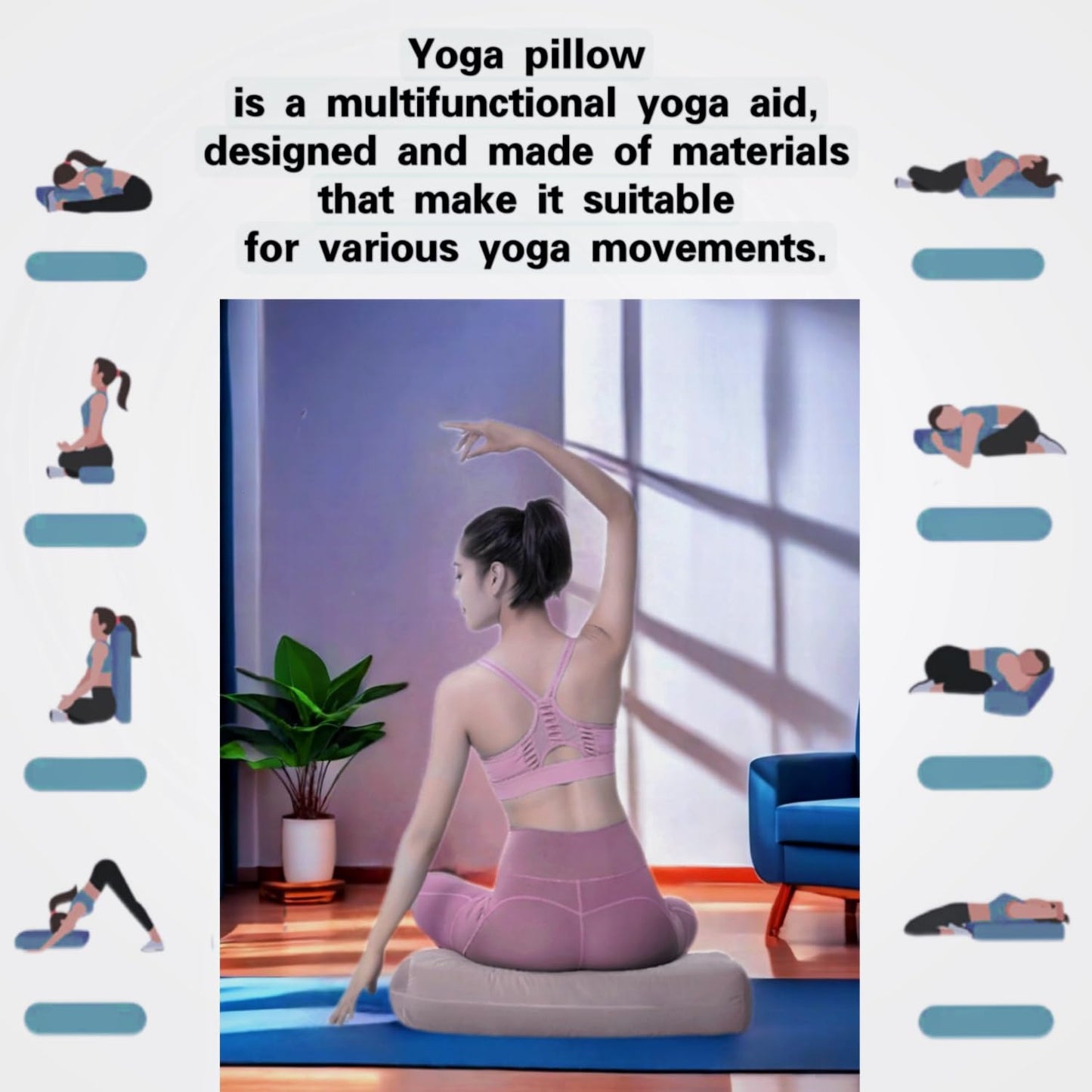 NGT new guide steps Yoga Bolster Pillow for Meditation and Support - Rectangular Yoga Cushion Foam Wedges Washable Suede Pillowcase for Men and Women with Carry Handles.(Green Soft fabric)