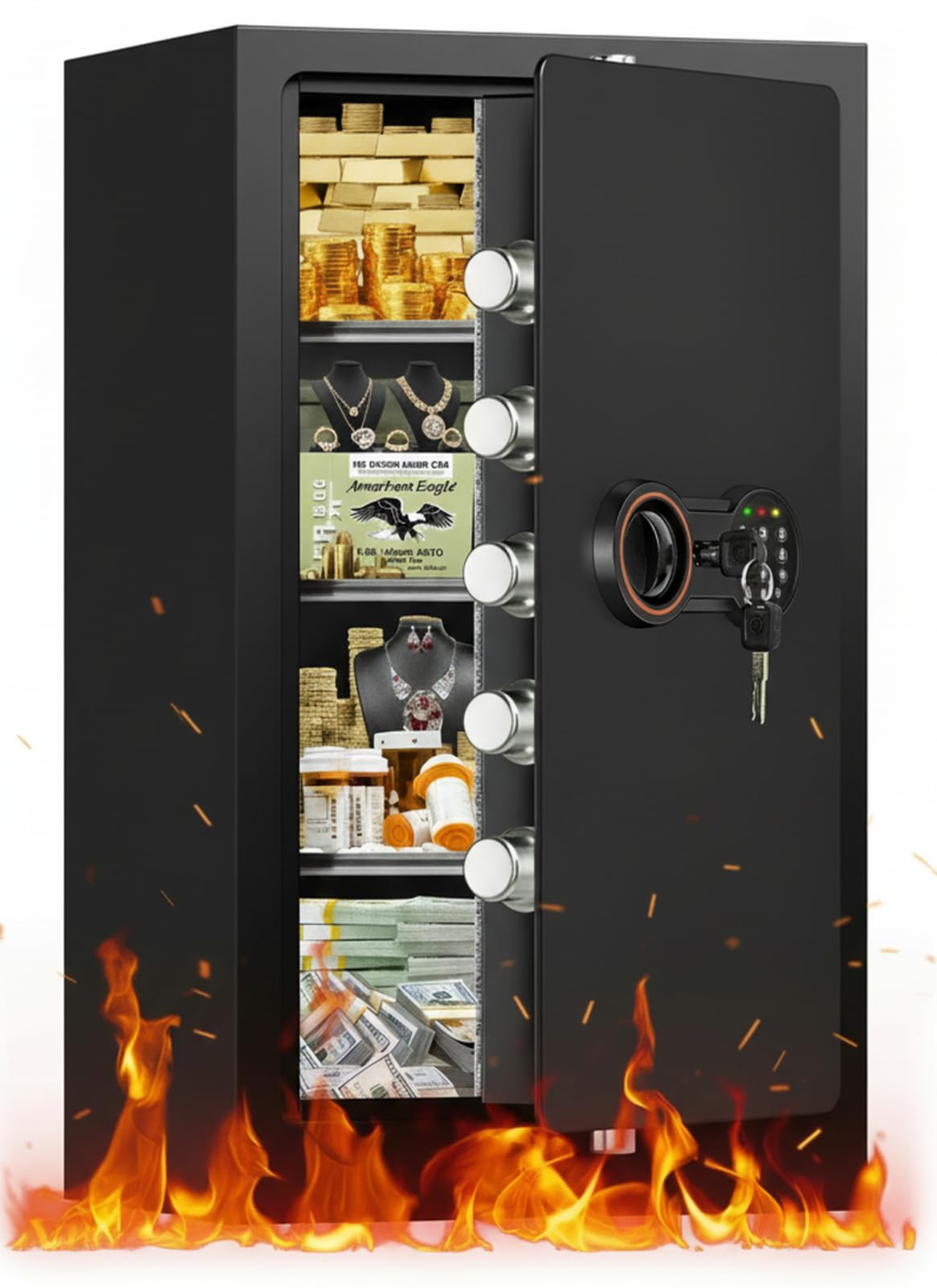 35-Min Real Fireproof Safe Box- 27.6"H Large Fire Proof Safe with Alarm System, LED Light, Removable Shelves, 64Lbs Heavy Duty Fire Safe for Home Documents Office Security