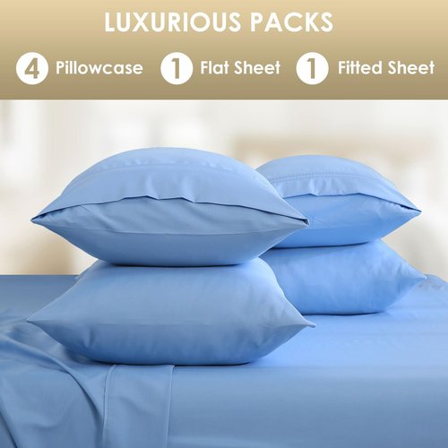 CozySmile Luxury Silky Soft Bed Sheet Set - 6 Piece Full Size | 16 Inch Deep Pocket, Wrinkle-Free & Cooling, Sky Blue