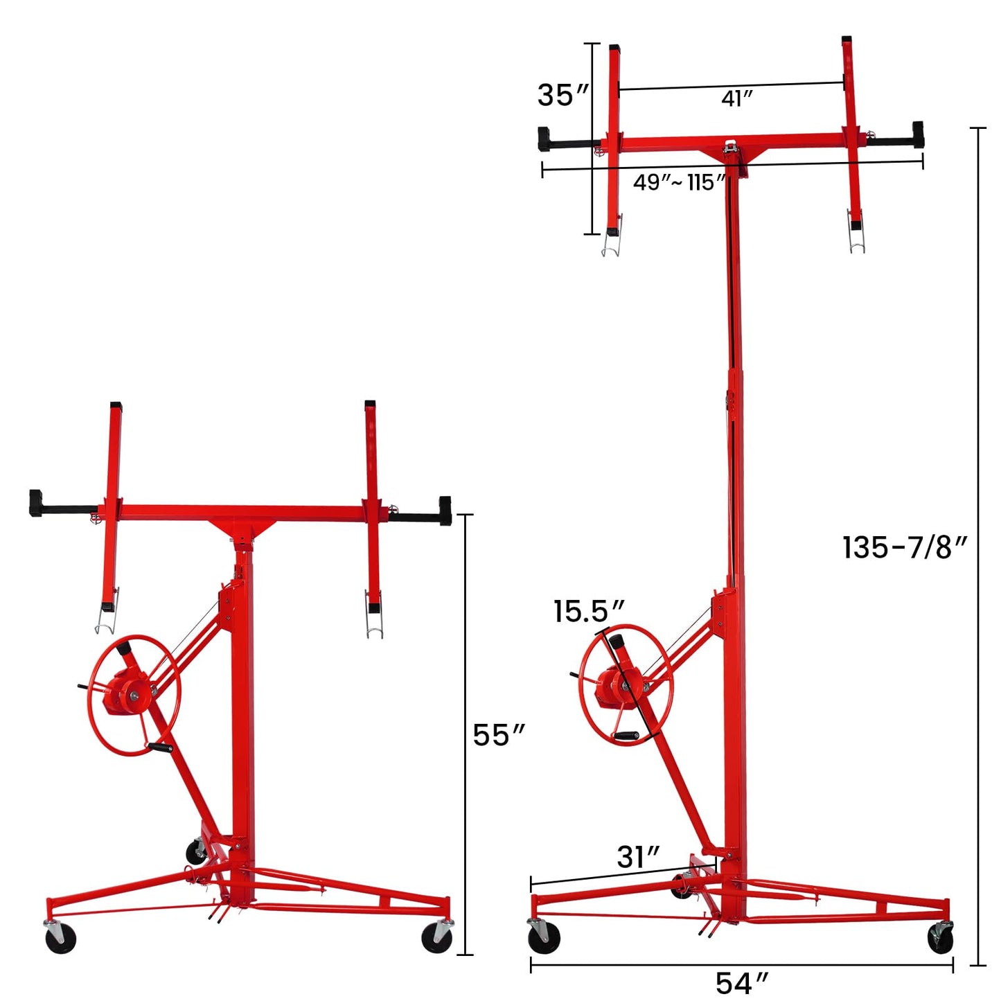 Rovibek Drywall Lift 11 ft Sheetrock Lift Drywall Hoist for Ceiling 360° Adjustable Drywall Lifter Foldable Sheetrock Jack 150lbs Heavy Duty for Home Improvement (Red)