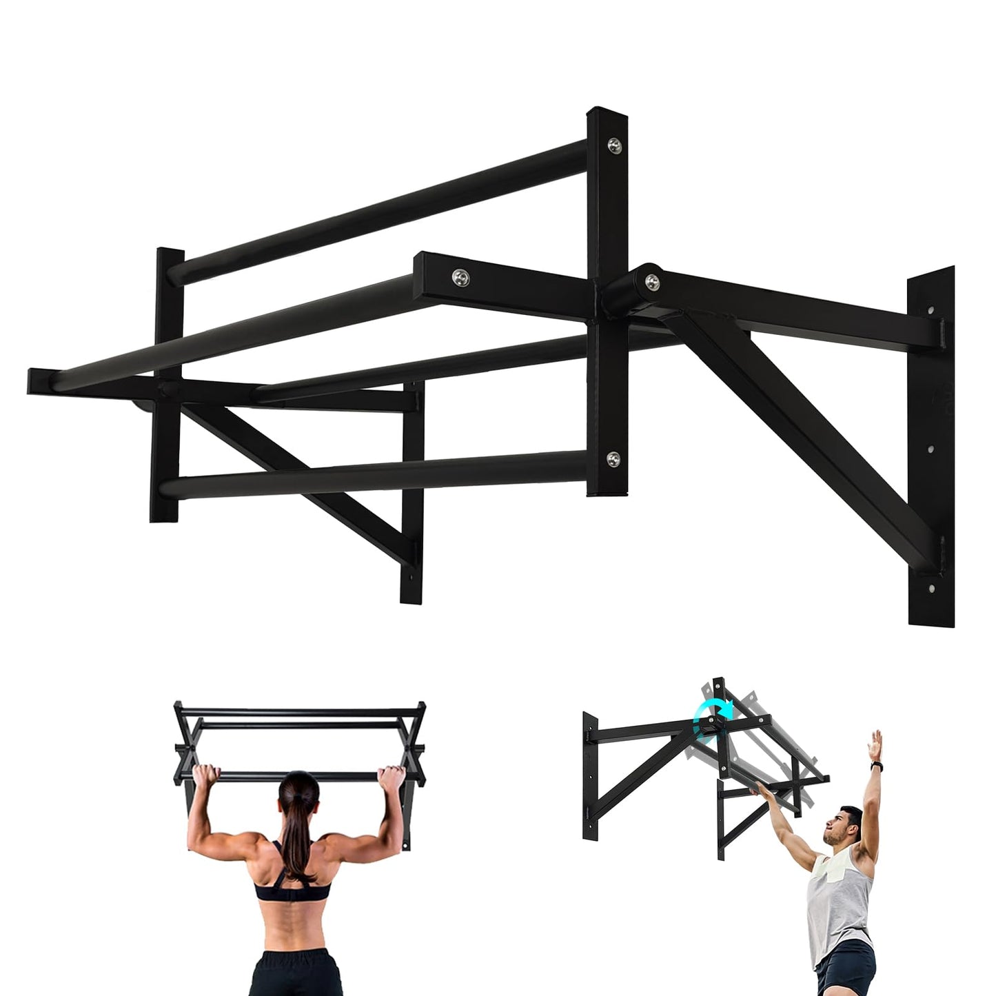 BDL Wall Mounted Rotating Pull Up Bar Speed Climbing Chin Up Bar Wall-Mounted Training Frame, Rotate or Fix Bar for Climbing Training Supports to 440 Lbs