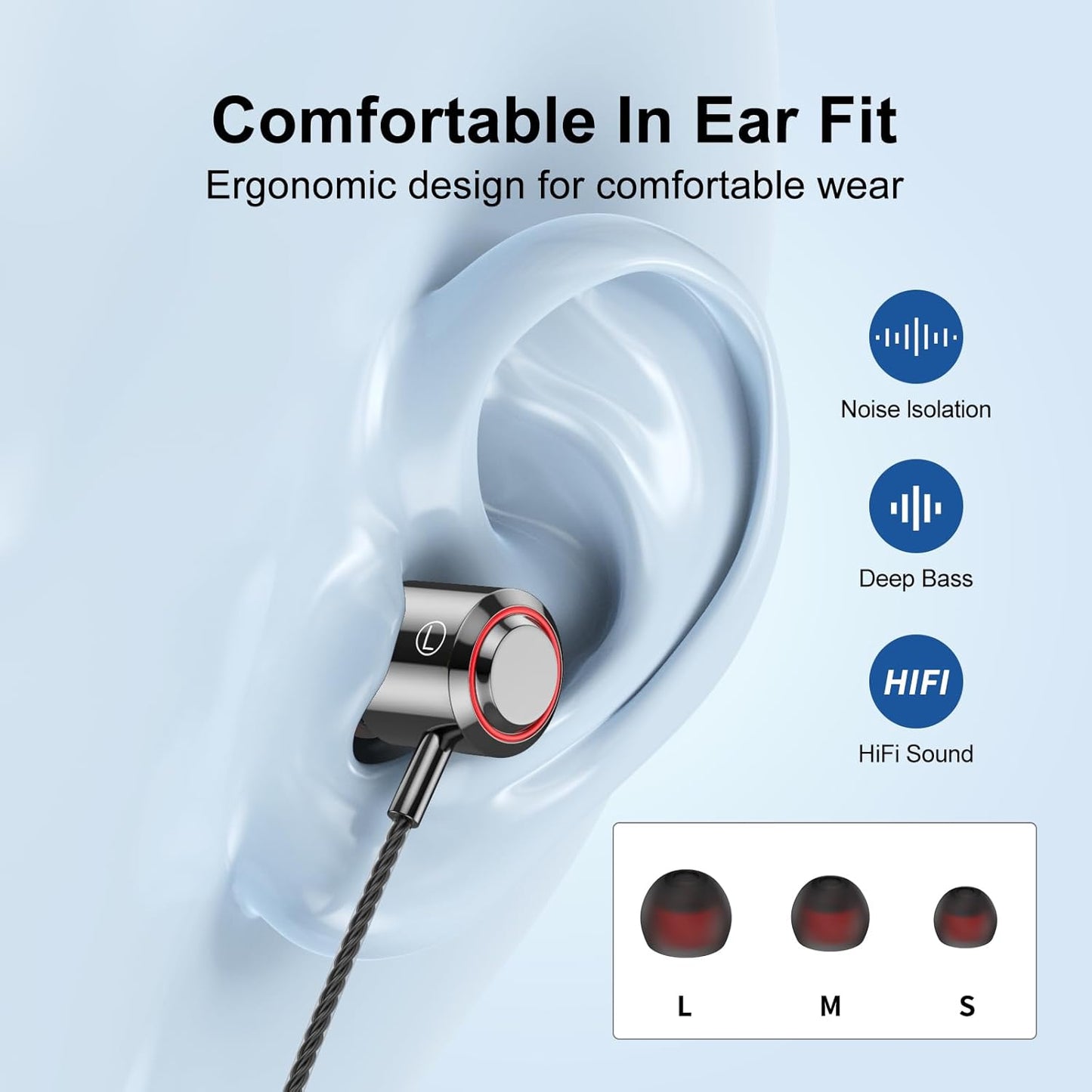 3 Pack MP3 3.5mm Wired Earbuds with Microphone, In-Ear Headphones Wired with Noise Blocking &Volume Control, Premium