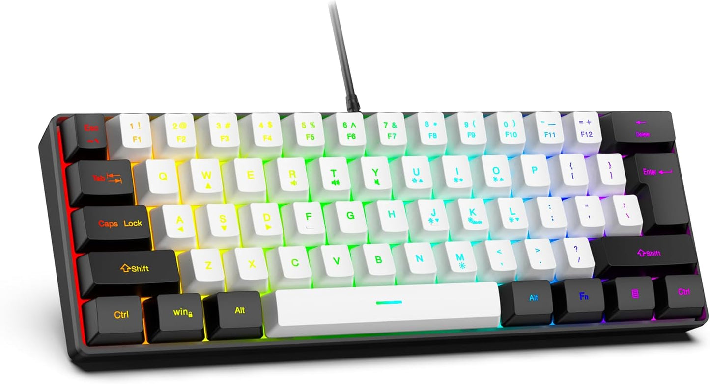 REBOCOON 61-Key 60% 8-Color 10/8/7) Compact RGB Gaming Keyboard Layout, Ergonomic Membrane Keys, Backlight, Plug & Play