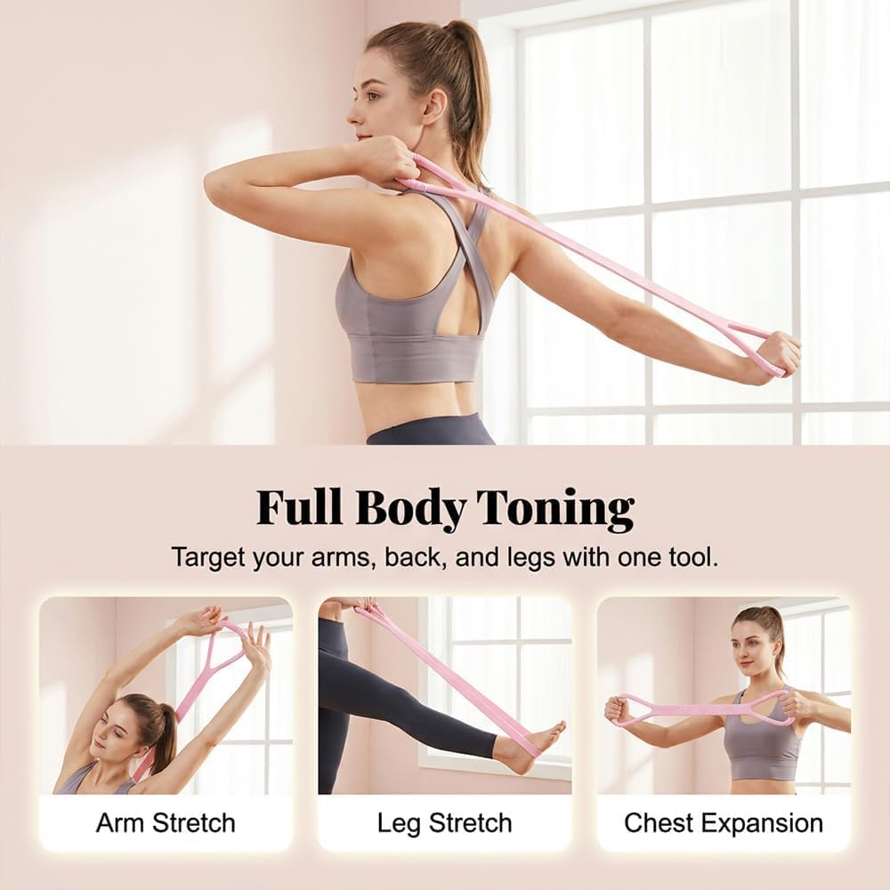 Figure 8 Resistance Bands with Handles, 2026 New Figure 8 Exercise Band for Arms, Shoulders, Chest & Back, Silicone Stretch Resistance Band for Home Workout, Yoga, Pilates & Strength Training (Purple)