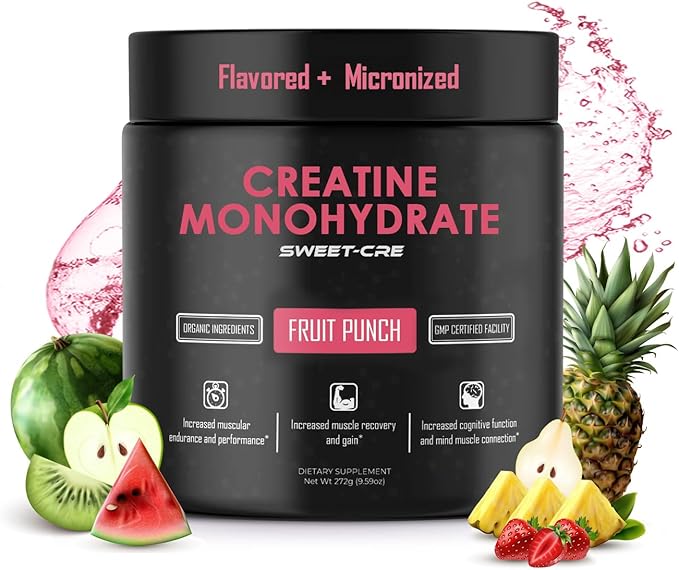Creatine Monohydrate – 5g Creatine Monohydrate Powder – Advanced Creatine for Women and Men – Bulk Supplements Creatine with Organic Ingredients – Delicious Fruit Punch Flavor – 10oz