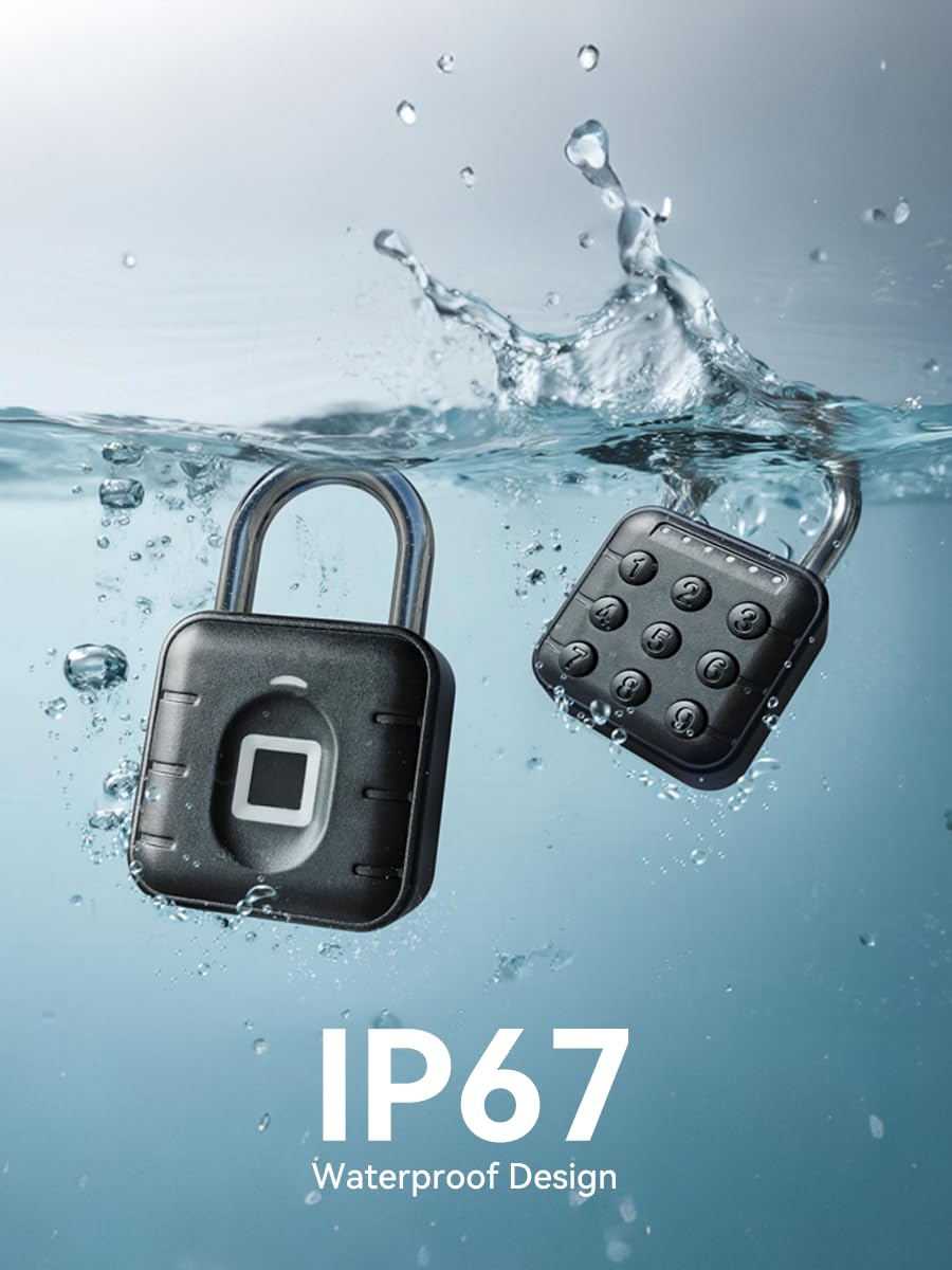 NexusLab Smart Fingerprint Padlock, Locker Lock, Gym Lock with TUYA App Control, IP67 Waterproof, 10 Fingerprints, Stainless Steel Shackle for School Locker, Fence, Gym Locker & Outdoor Gatres