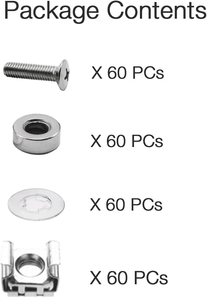 Lancher 60-Pack M6 16mm x Screws and Cage Nuts for Server Shelf Cabinets Rack Mount Screw