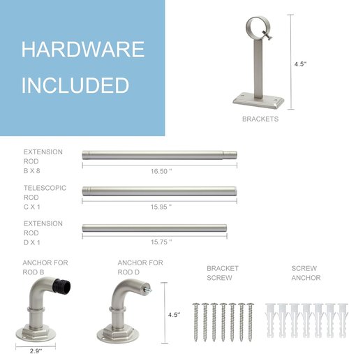 Byondeth Curtain Rods - Adjustable Blackout Wrap Around | 16 to 144 Inches, Brushed Nickel Finish