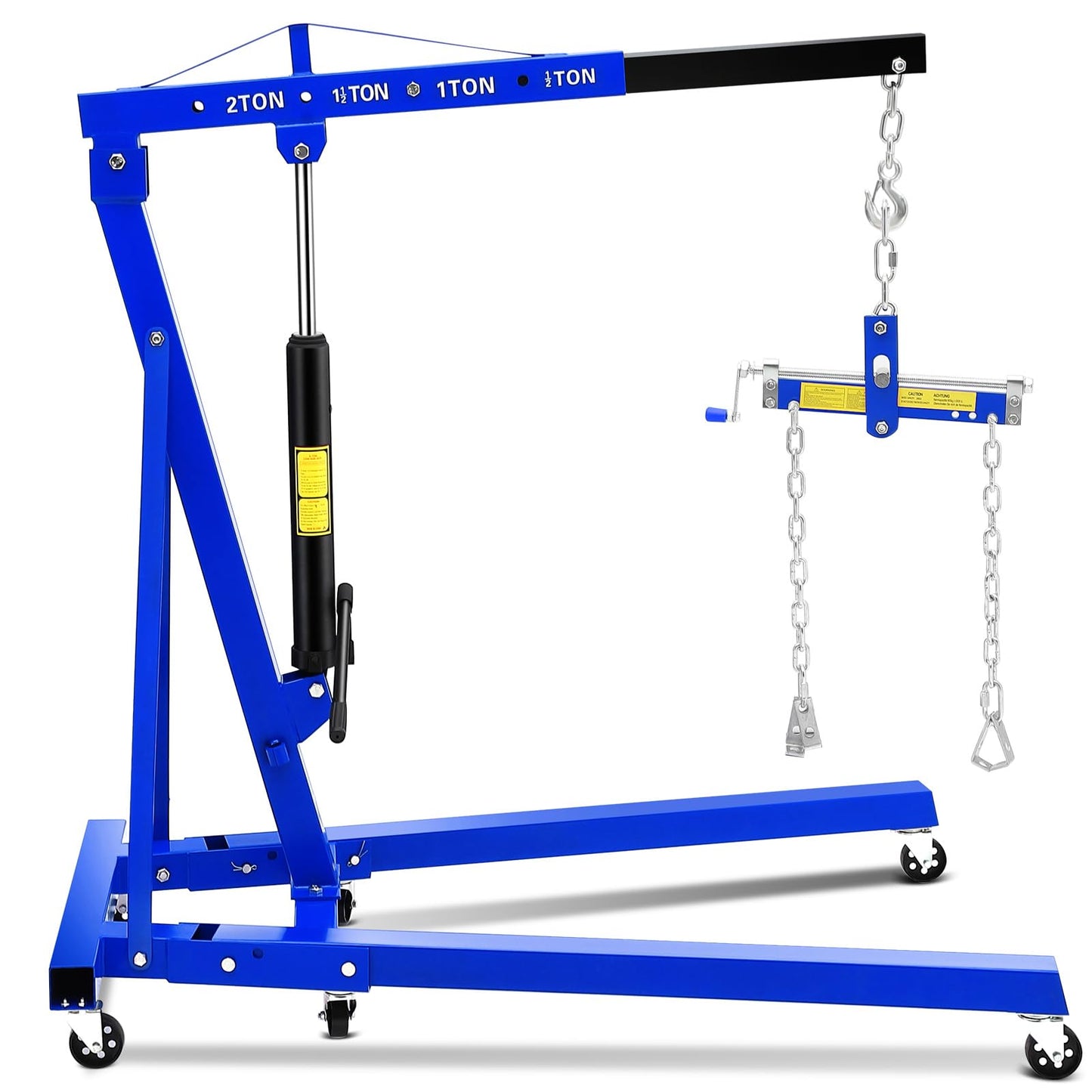 Hydraulic Engine Hoist with Lever 2 Ton (4400LB), Heavy Duty Folding Shop Crane w/ 6 Swivel Casters & Telescopic Boom, Adjustable Lifting for Engines, Transmissions | Garage, Workshop, Factory, Blue