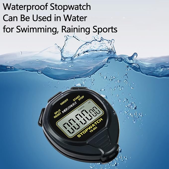 Digital Simple Stopwatch, 1/30 Lap Basic Stopwatch, No Bells, No Clock, No Alarm, Silent, Child Friendly, ON/Off for Swimming Coaches Kids