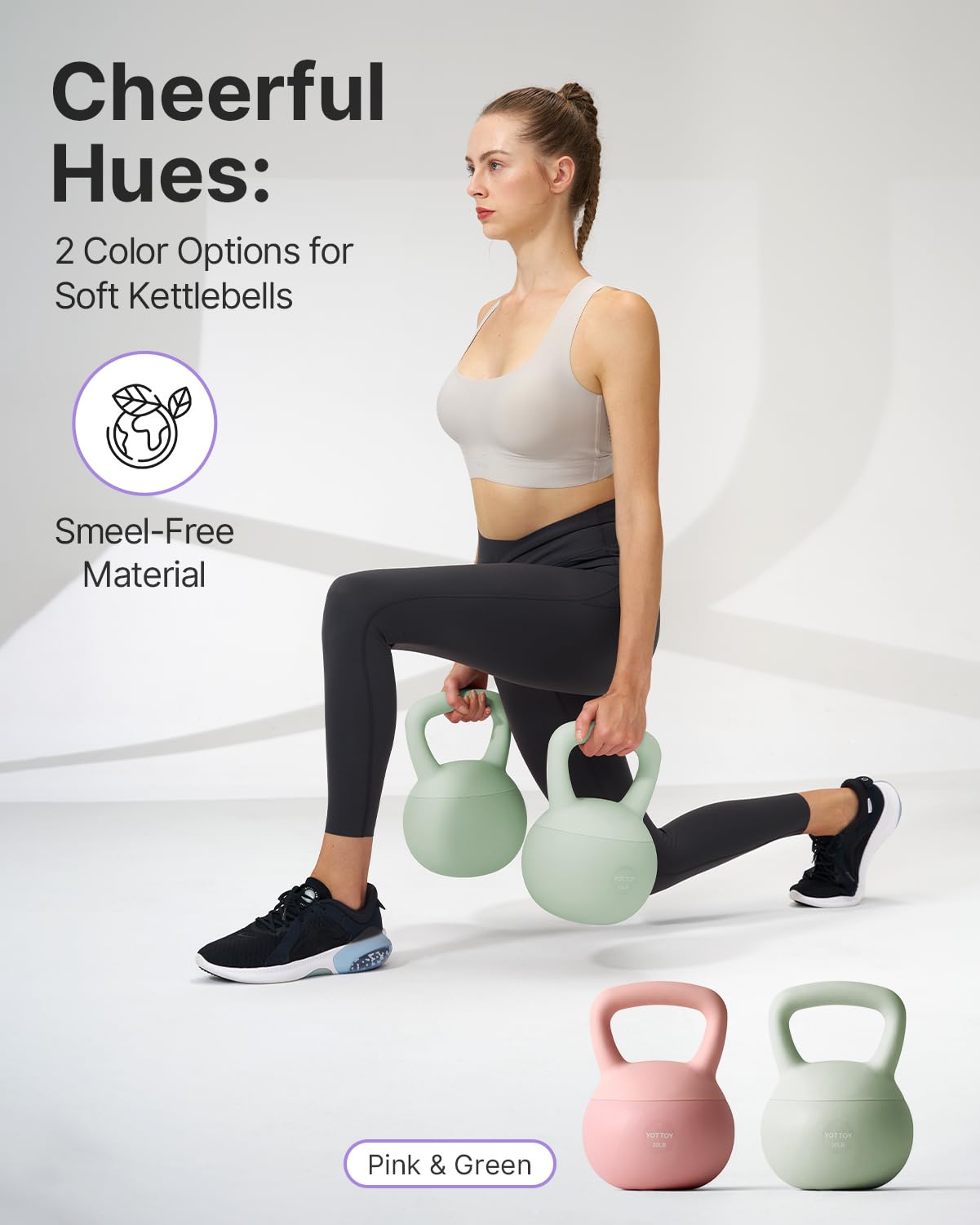 YOTTOY Soft Kettlebell,Kettlebell Anti-Slip Grip Weight for Home Workouts, Kettlebells Set Strength and Safety Guaranteed (Green, 30 LB)
