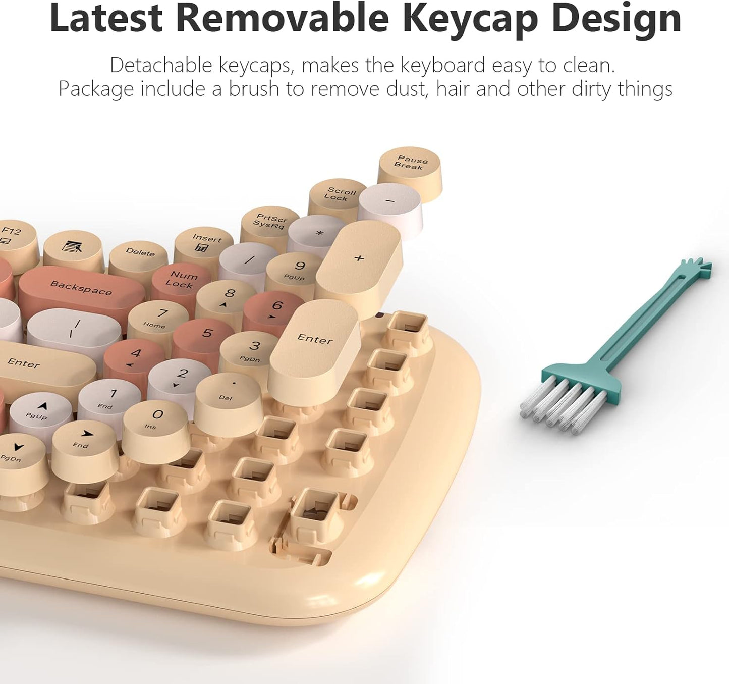 MOFII 7 8 10 Wireless Keyboard and Mouse Combo, Retro Typewriter Keyboard with Multi-Media Function Keys and Number Pad