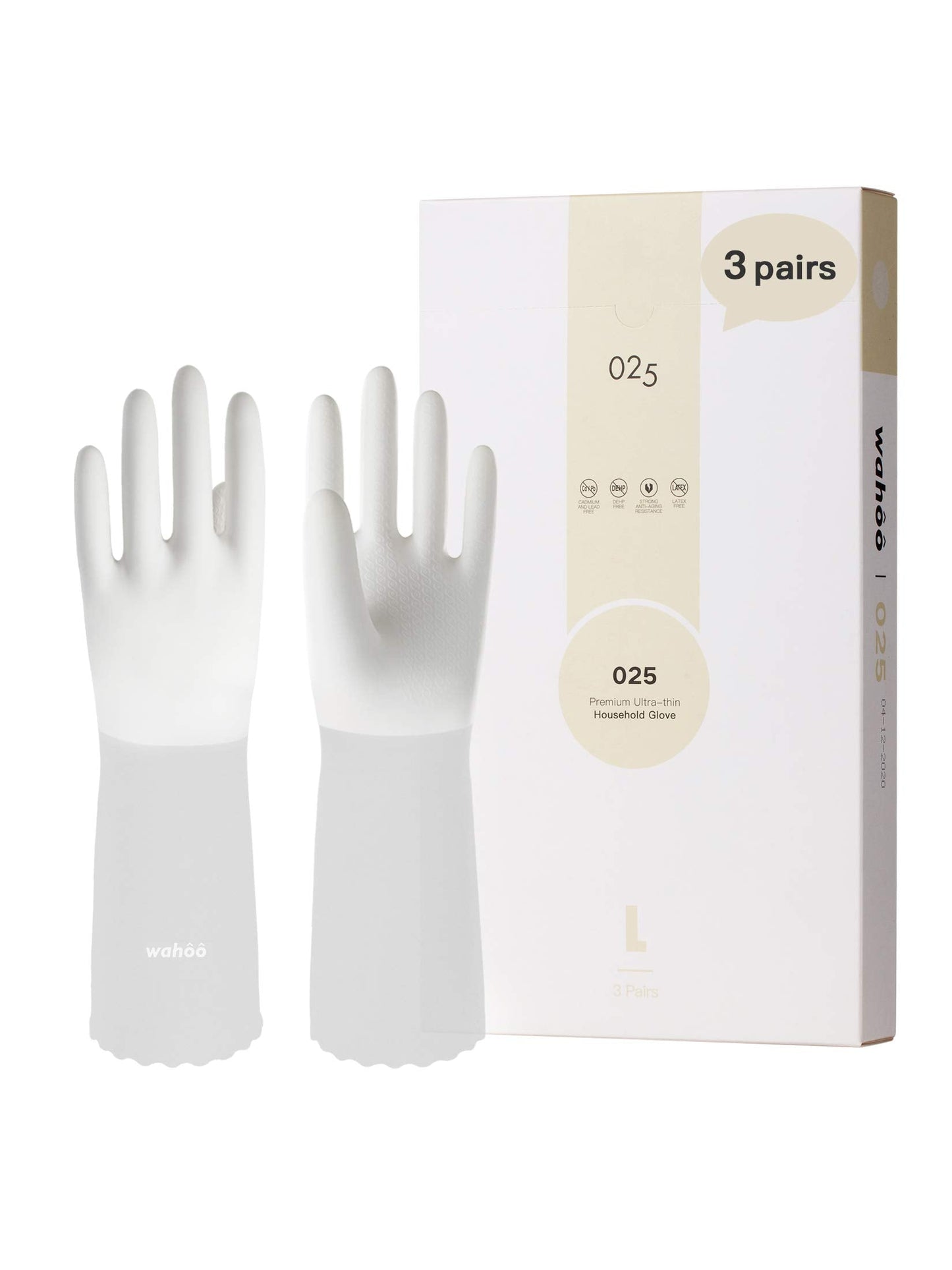 LANON 3 Pairs wahoo Skin-Friendly Cleaning Gloves, Unlined Dishwashing Kitchen Gloves, Reusable, Non-Slip, Brilliant White, Medium