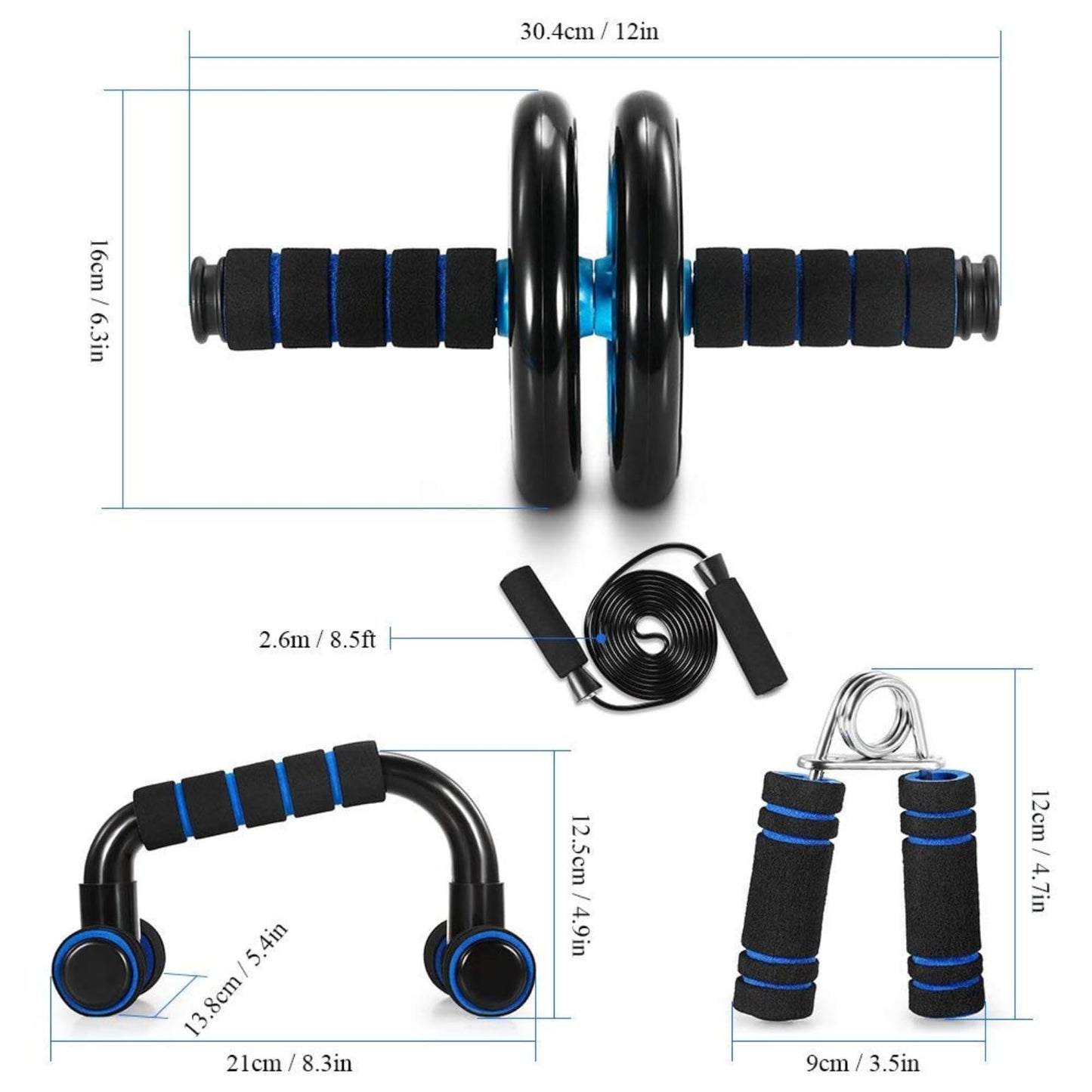 TOMSHOO AB Wheel Roller Kit with Push-Up Bar, Knee Mat, Jump Rope and Hand Gripper - Home Gym Workout for Men Women Core Strength & Abdominal Exercis