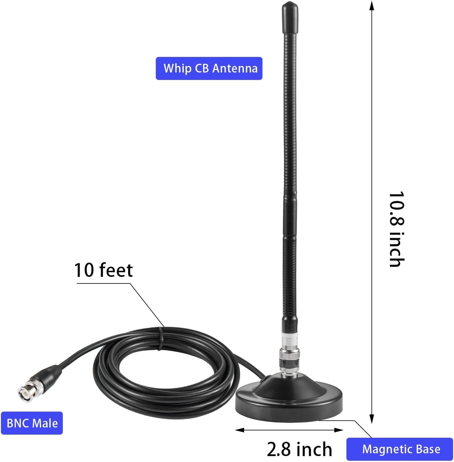 eifagur 27MHz Long Range Heavy Duty Magnetic Base Station Soft Whip CB Radio Antenna Kit for Cobra Midland Uniden Maxon