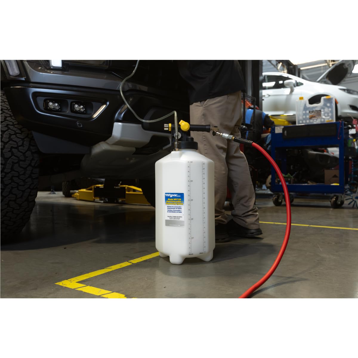 Mityvac MV7120 Fluid Extractor Dispenser for Evacuating, Topping-Off, Refilling Reservoirs or Bleeding Hydraulic Brake/Clutch Systems, 5.3 Gallon, 120 PSI, Compressed Air, Vacuum or Positive Pressure