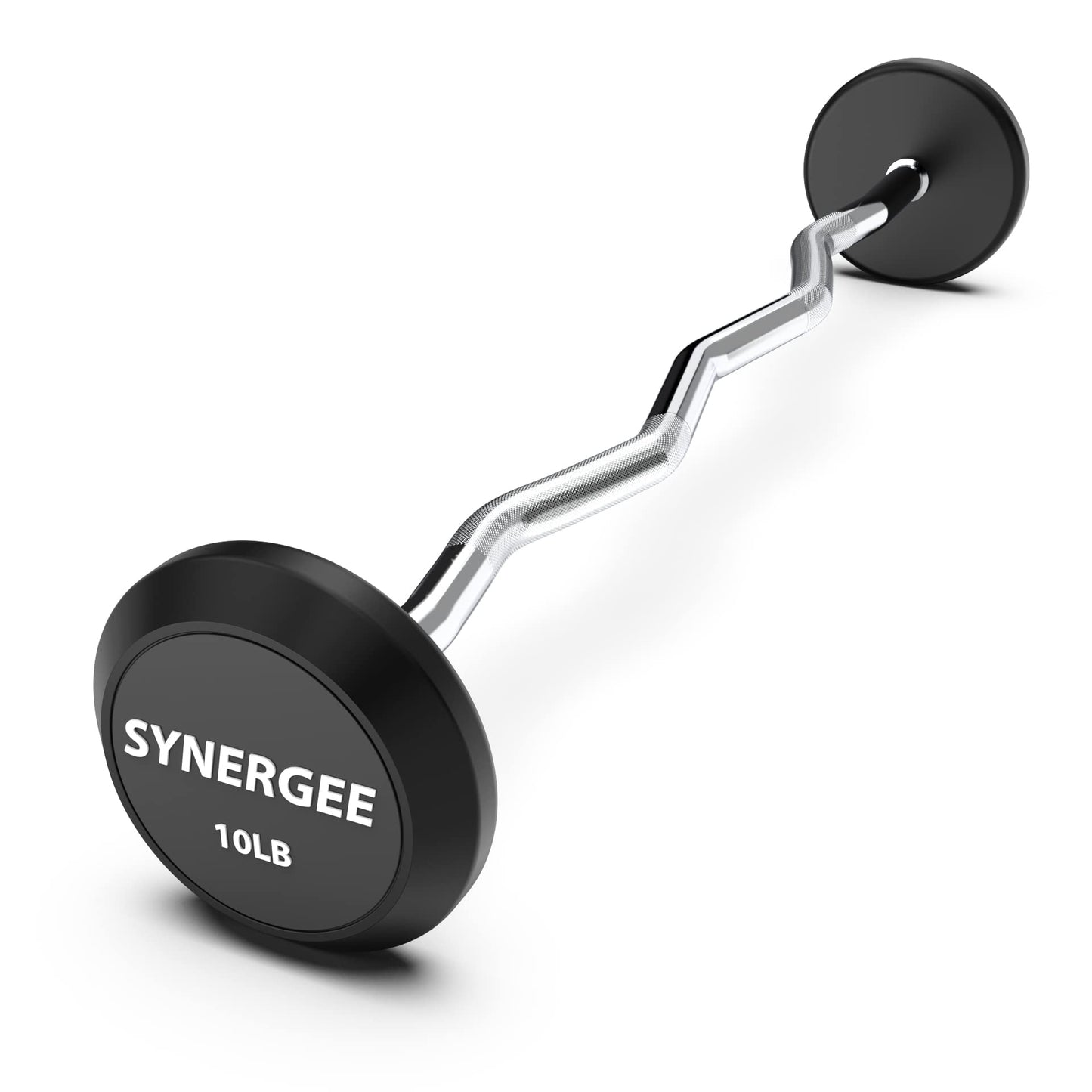 Synergee Fixed 10LB Easy Curl Bar - Pre Weighted Curved Steel Bar with Rubber Weights